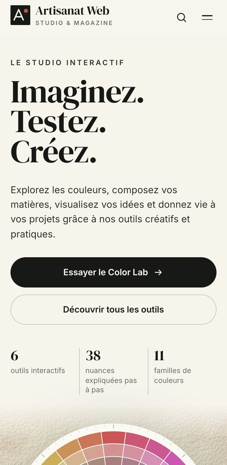 Page d’accueil d’Artisanat Web sur mobile