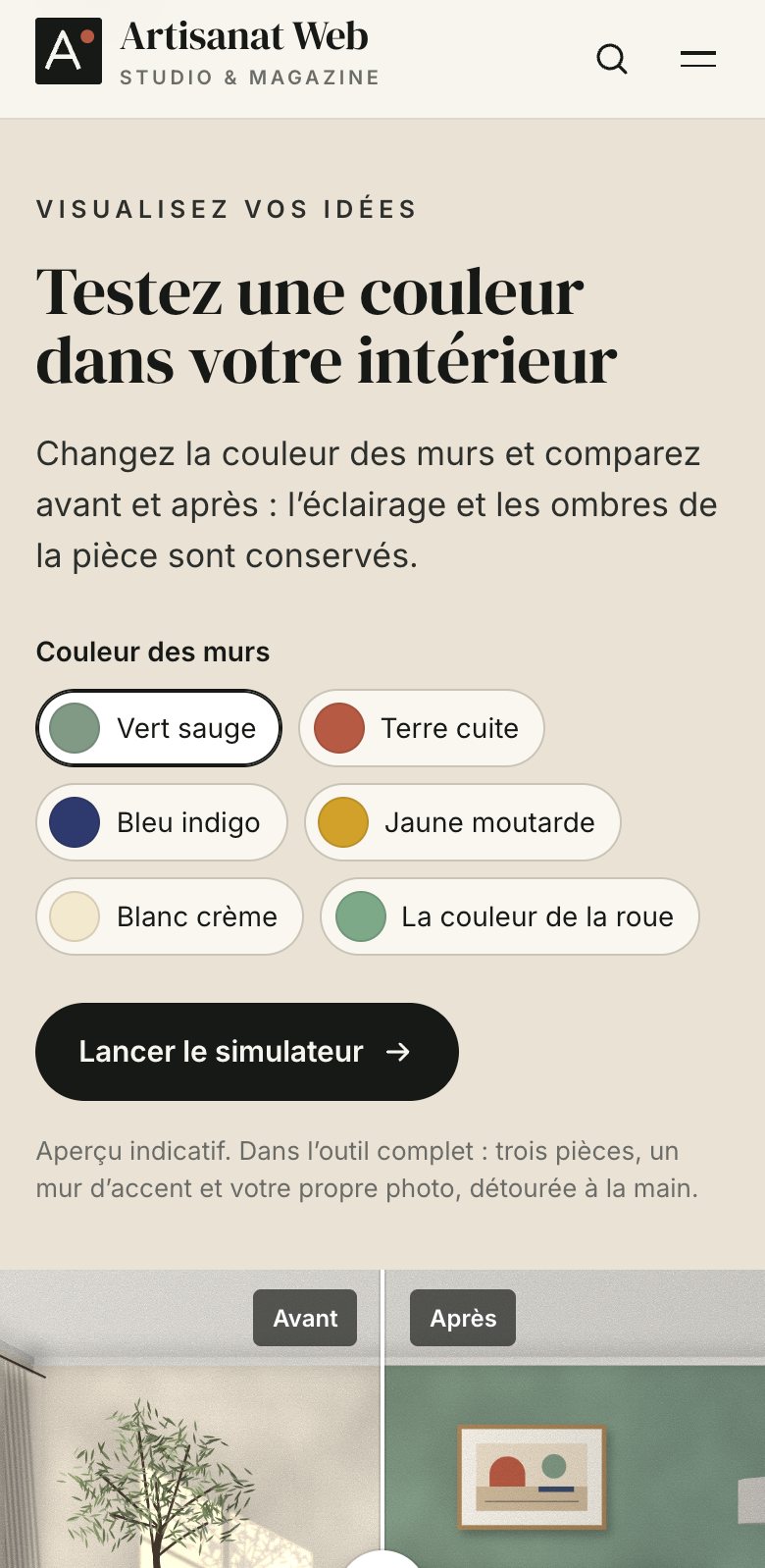 Simulateur d’ambiance d’Artisanat Web sur mobile
