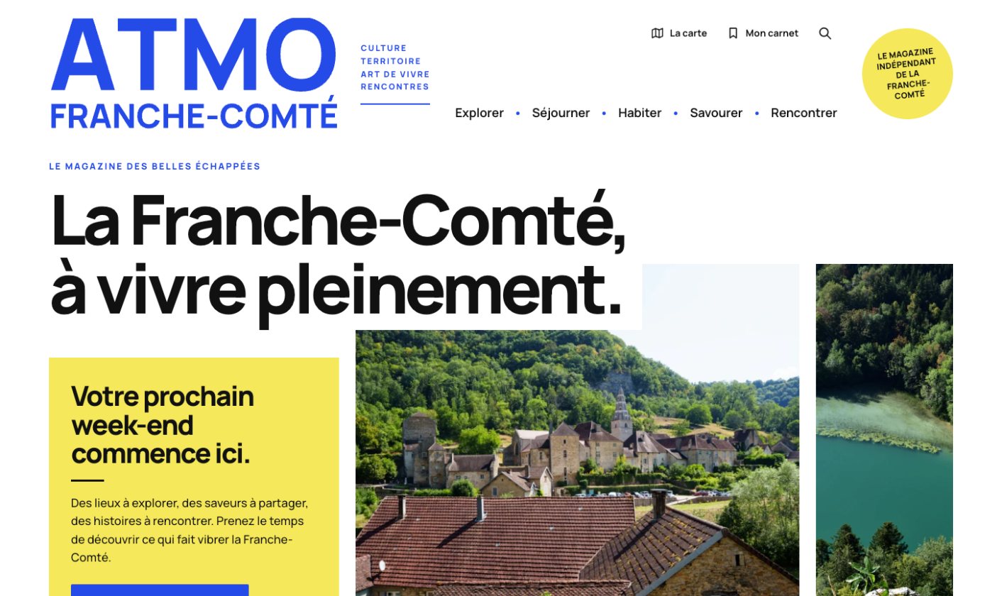 Page d’accueil du magazine ATMO Franche-Comté en version desktop