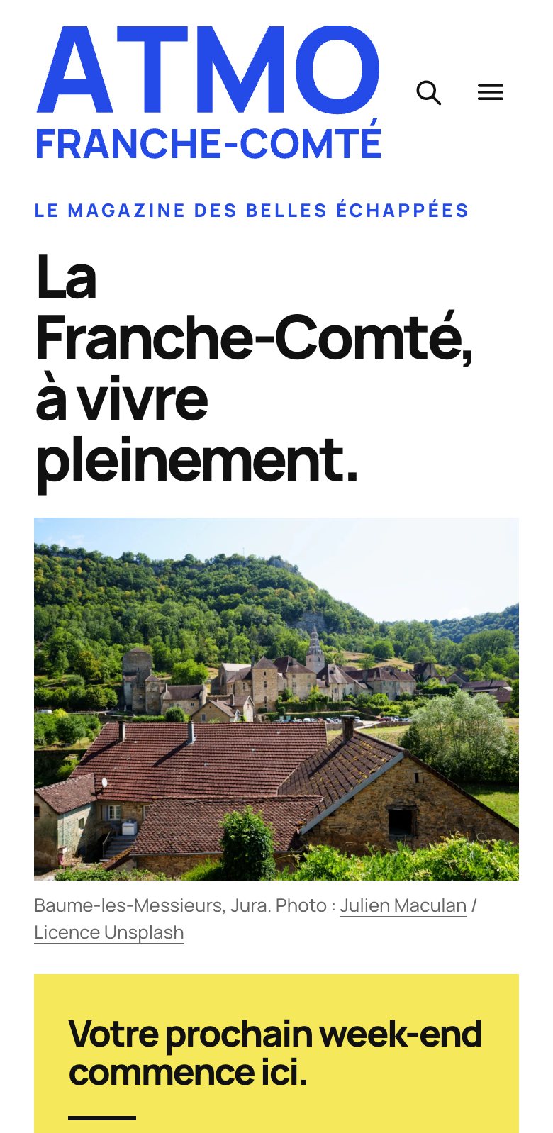 Page d’accueil d’ATMO Franche-Comté sur mobile