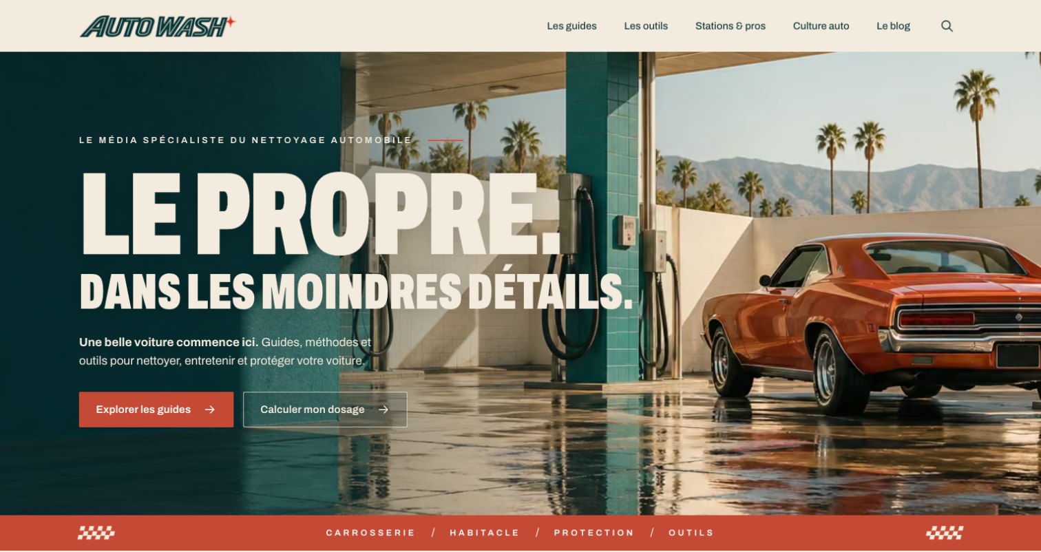 Page d’accueil du site Auto Wash en version desktop