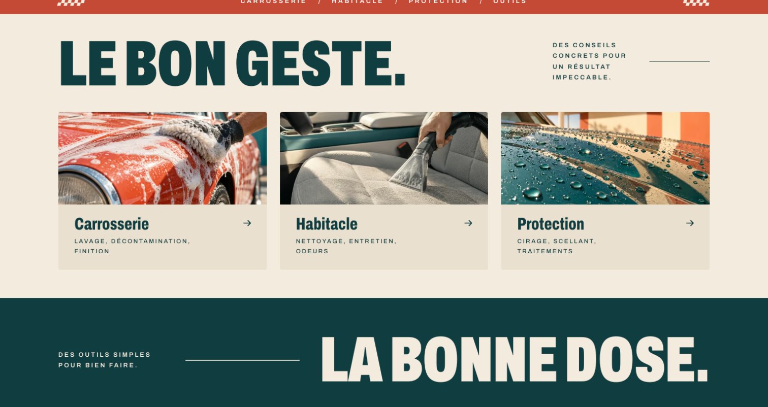 Section Le bon geste et ses rubriques sur le site Auto Wash