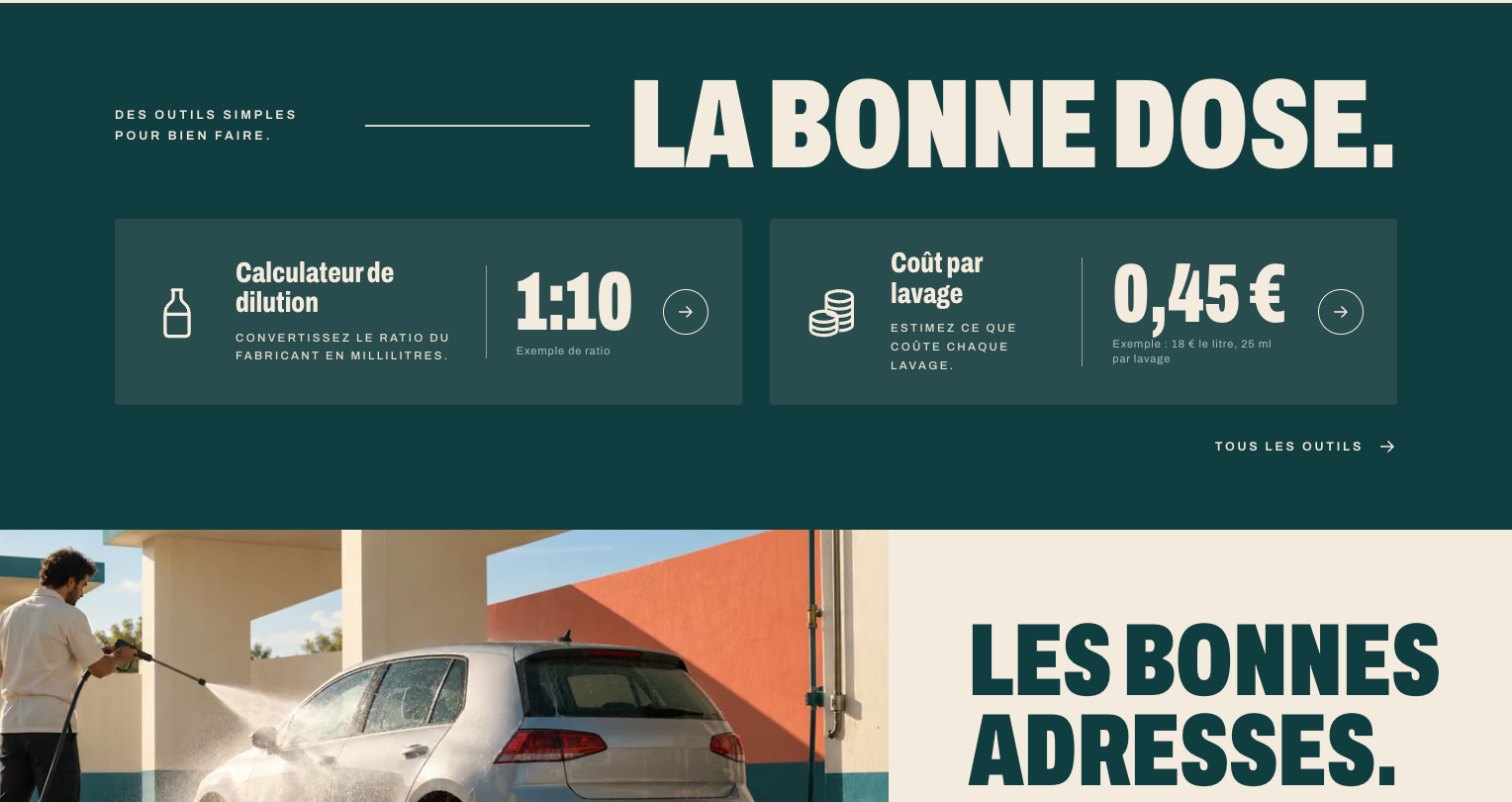 Section La bonne dose et ses outils de calcul sur le site Auto Wash
