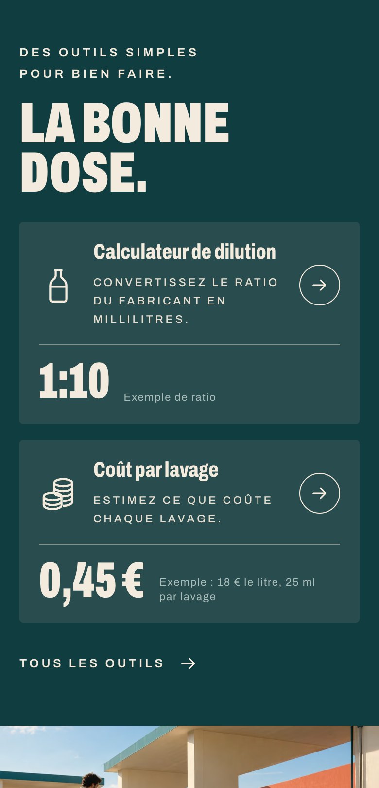 Outils de calcul du site Auto Wash sur mobile