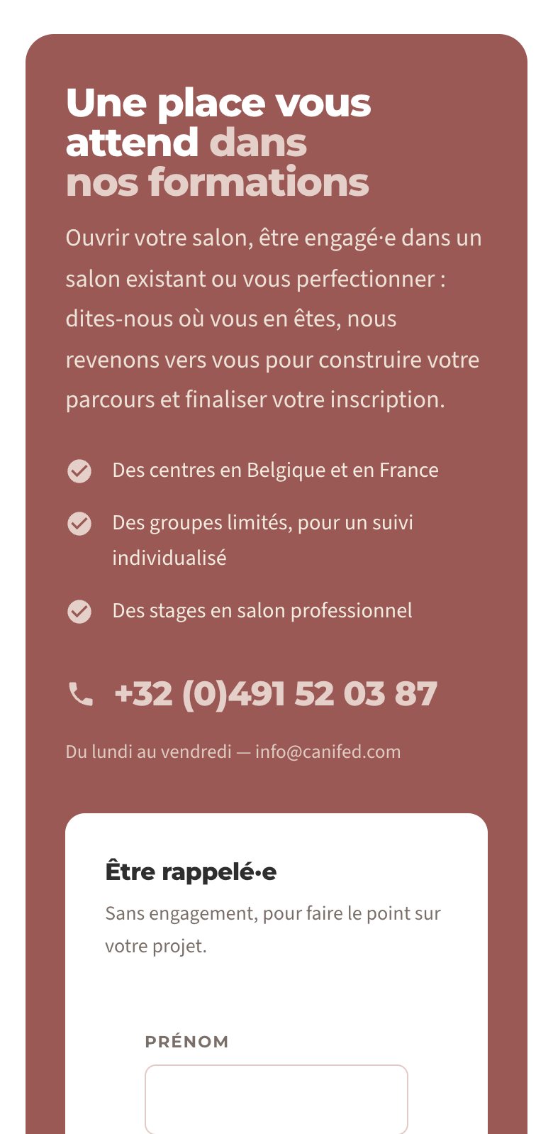 Le bloc d’inscription de Canifed sur mobile