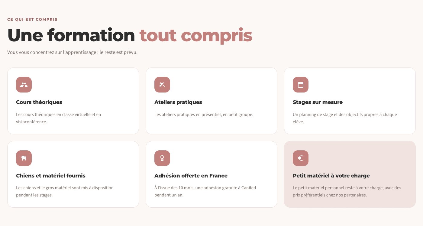 Section Une formation tout compris sur le site de Canifed