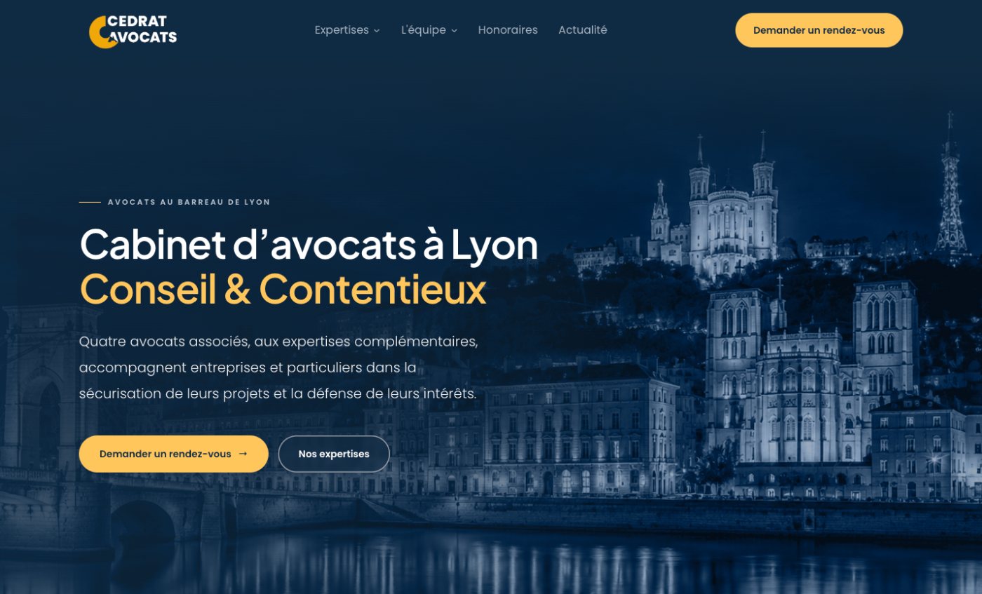 Page d’accueil du site Cédrat Avocats en version desktop