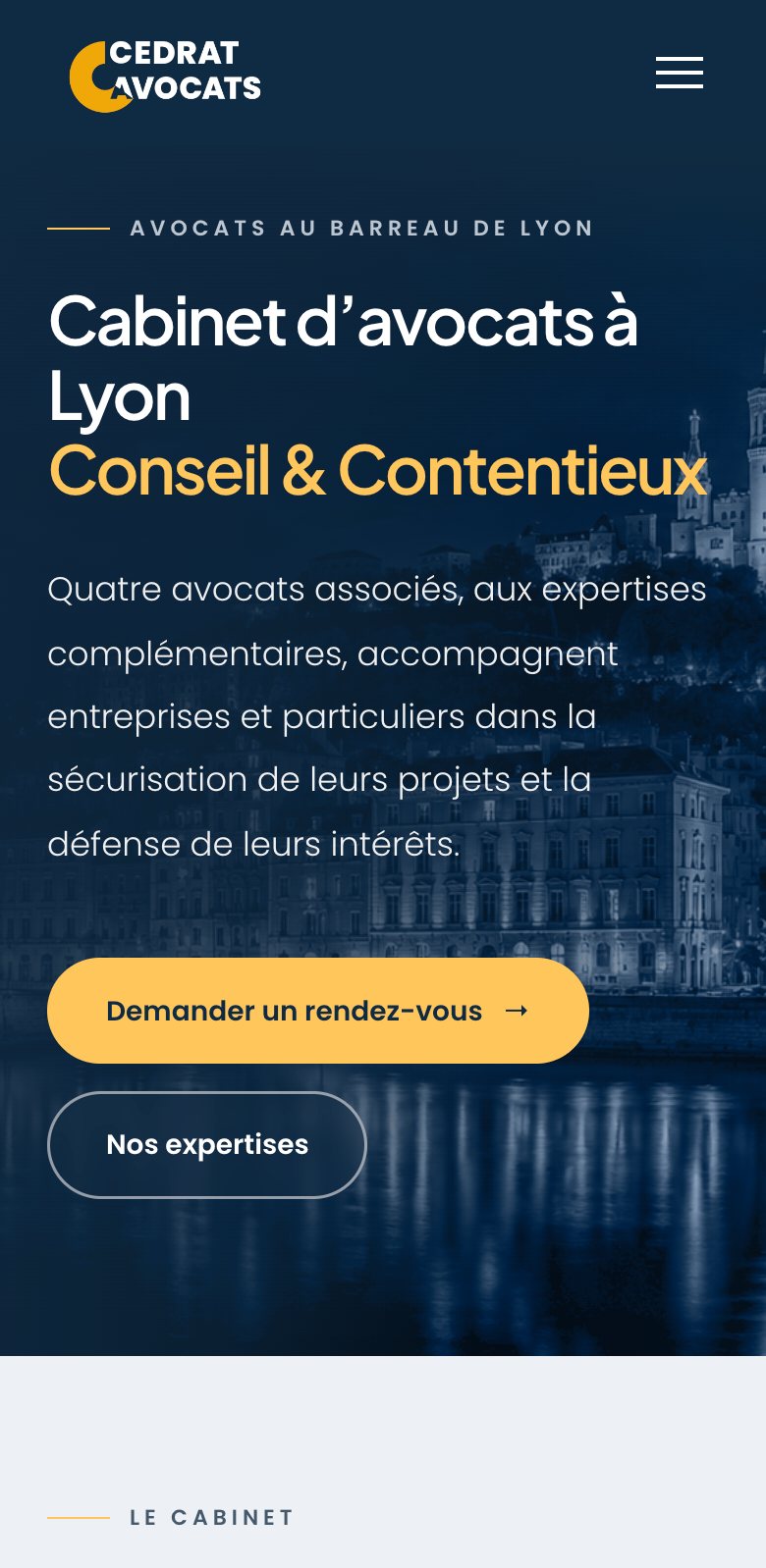 Page d’accueil du site Cédrat Avocats sur mobile