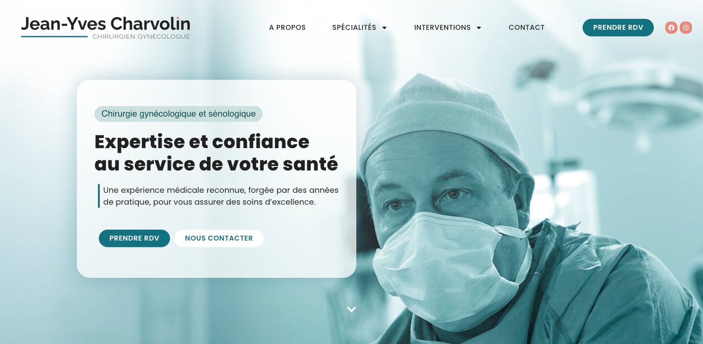 Page d’accueil du site du Dr Charvolin, chirurgien gynécologue à Lille, en version desktop