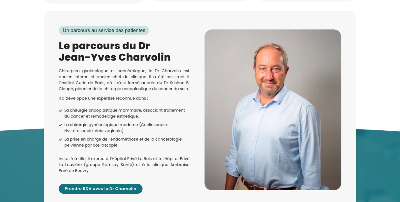 Section Le parcours du Dr Jean-Yves Charvolin avec son portrait