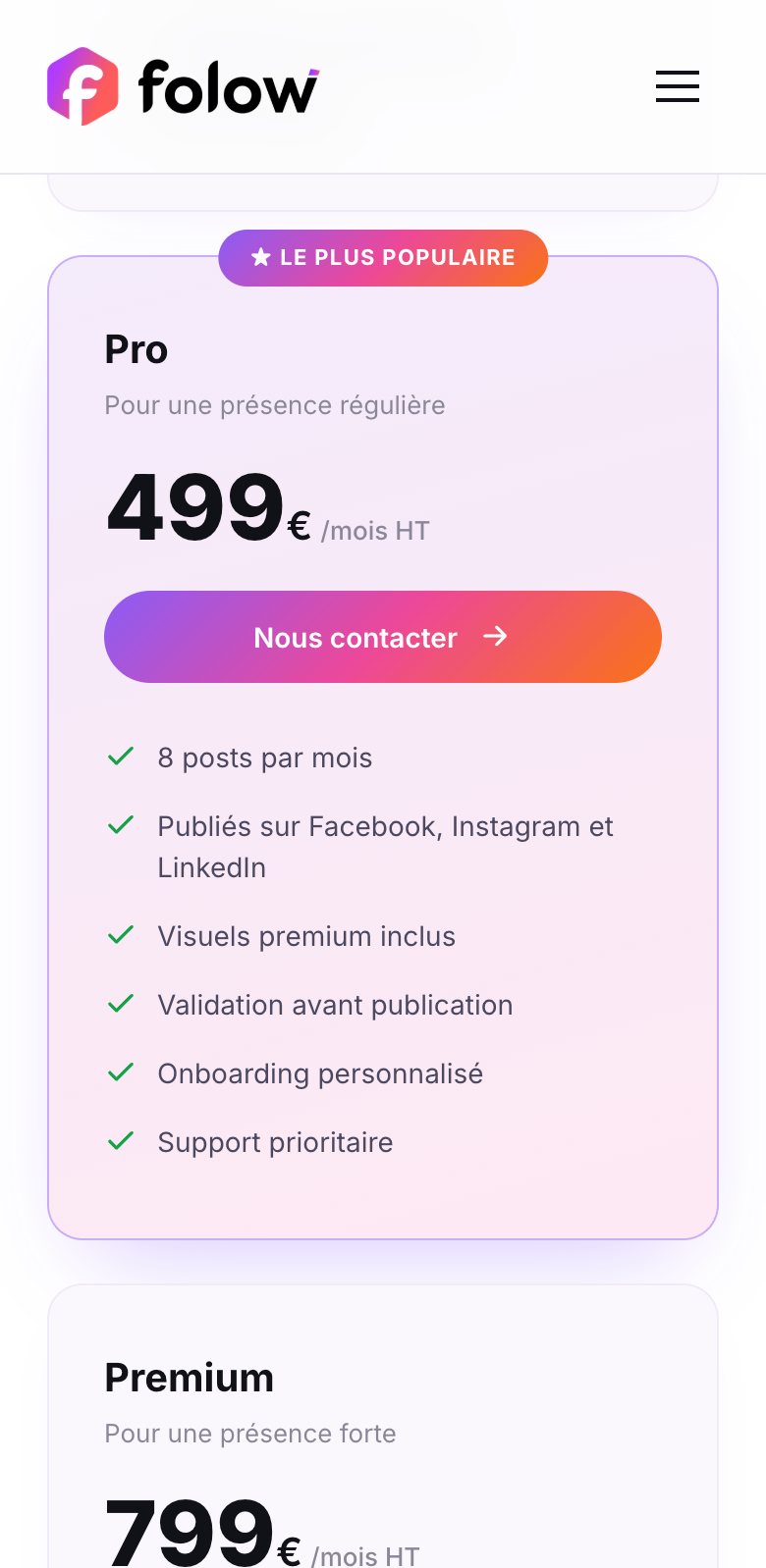 Pack Pro de Folow sur mobile