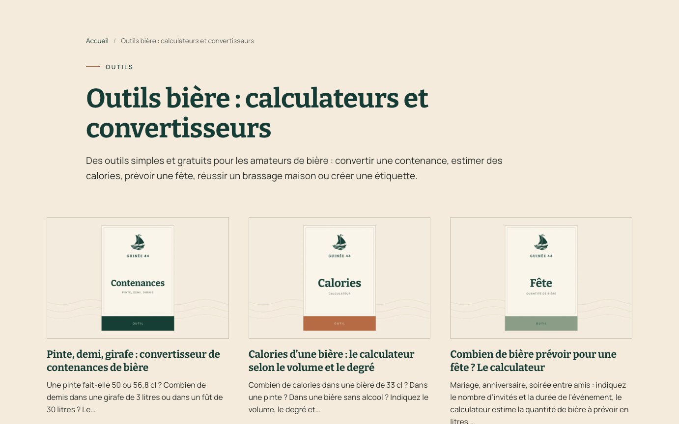 Page des outils bière du site Guinée 44