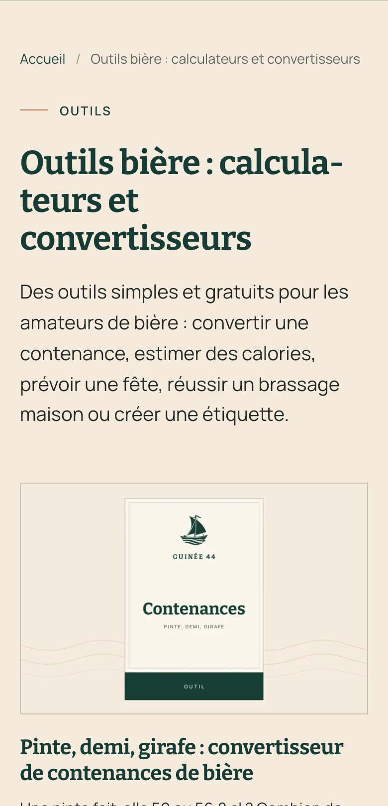 Outils bière du site Guinée 44 sur mobile