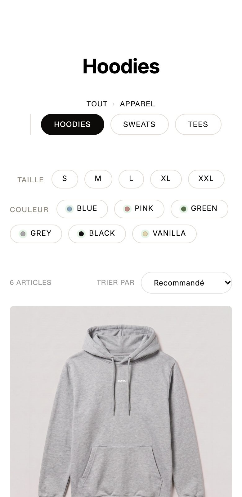 Collection Hoodies IRONIK sur mobile
