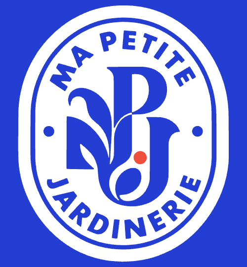 Sceau Ma Petite Jardinerie sur fond bleu cobalt