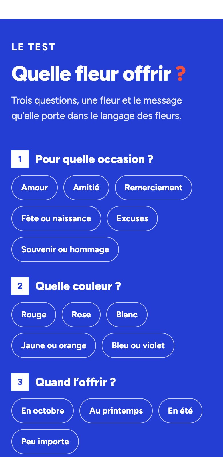 Le test Quelle fleur offrir sur mobile