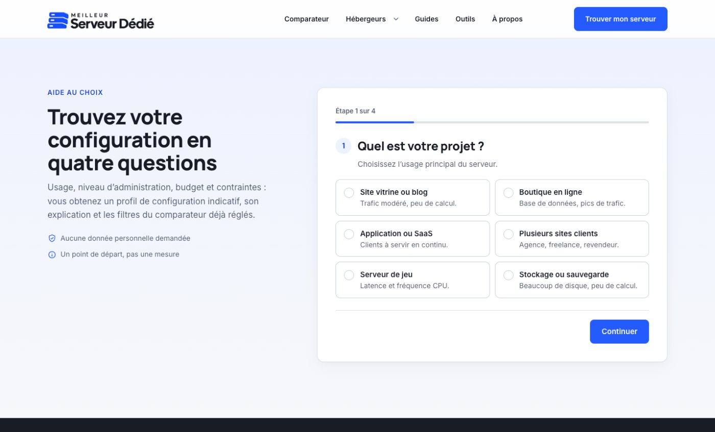 Aide au choix en quatre questions sur Meilleur Serveur Dédié