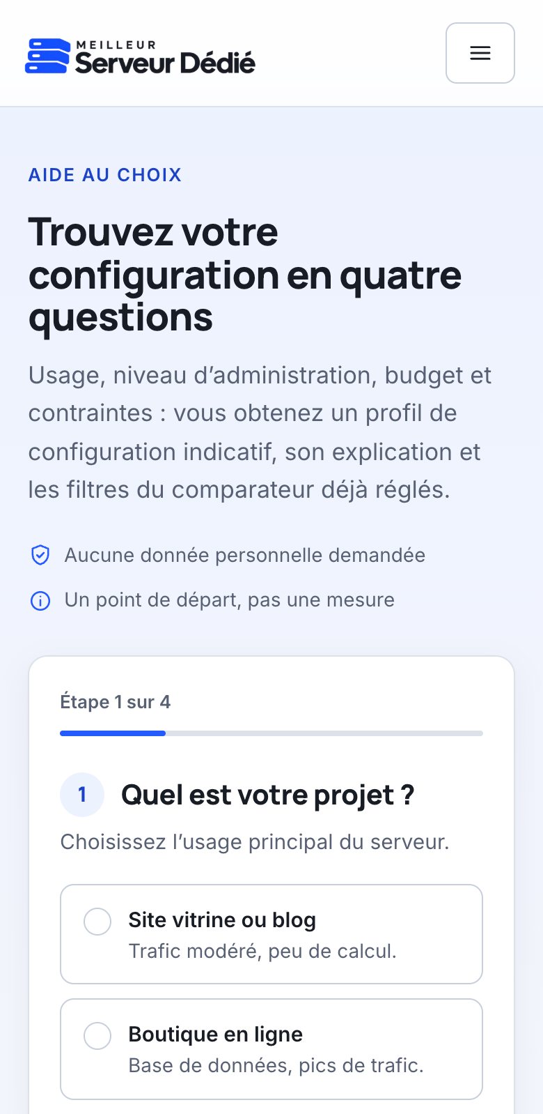 Aide au choix de Meilleur Serveur Dédié sur mobile