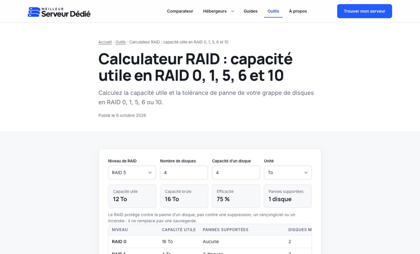 Calculateur RAID de Meilleur Serveur Dédié