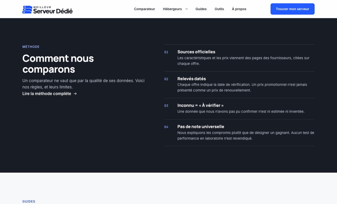 Bloc Comment nous comparons sur Meilleur Serveur Dédié