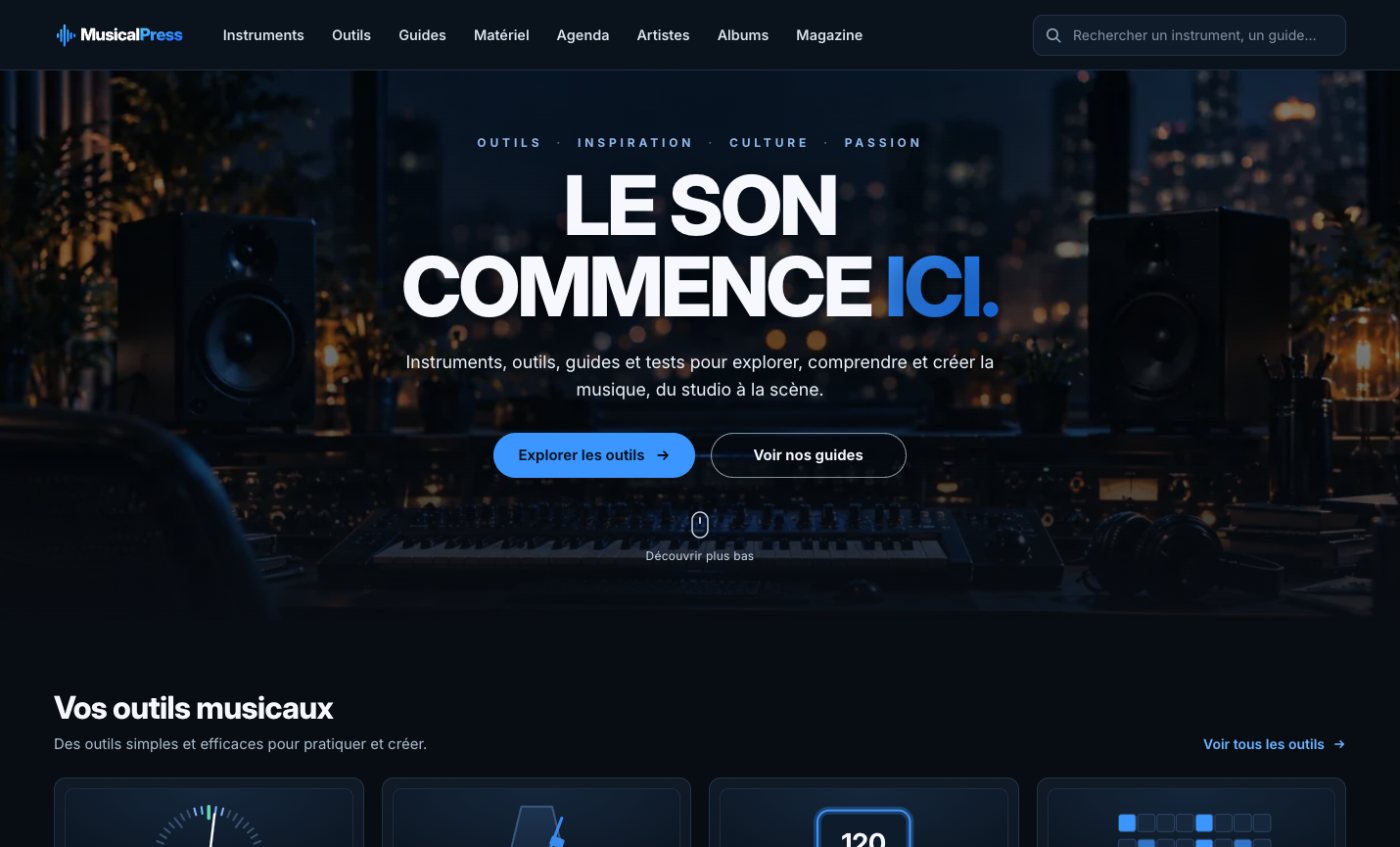 Page d’accueil de Musical Press en version desktop