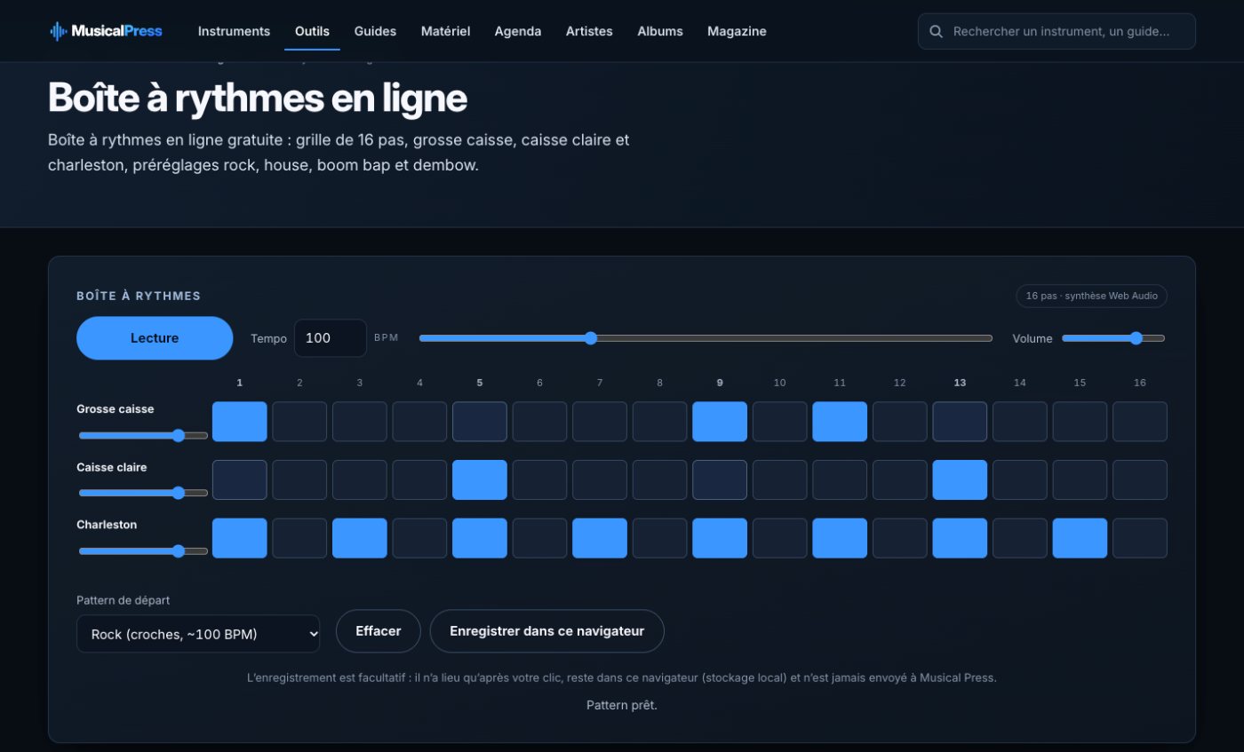 Boîte à rythmes en ligne de Musical Press, grille de 16 pas