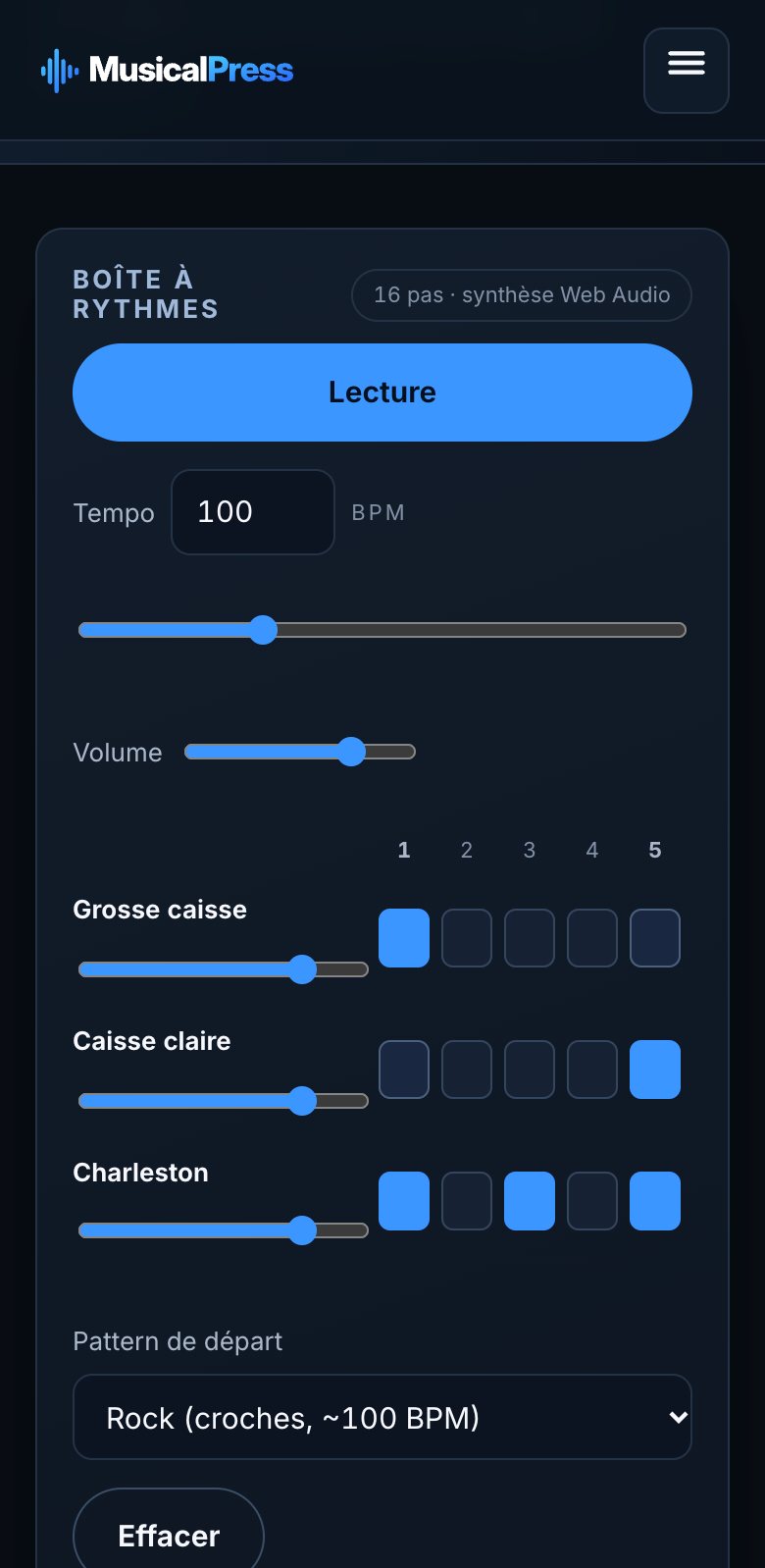 Boîte à rythmes de Musical Press sur mobile