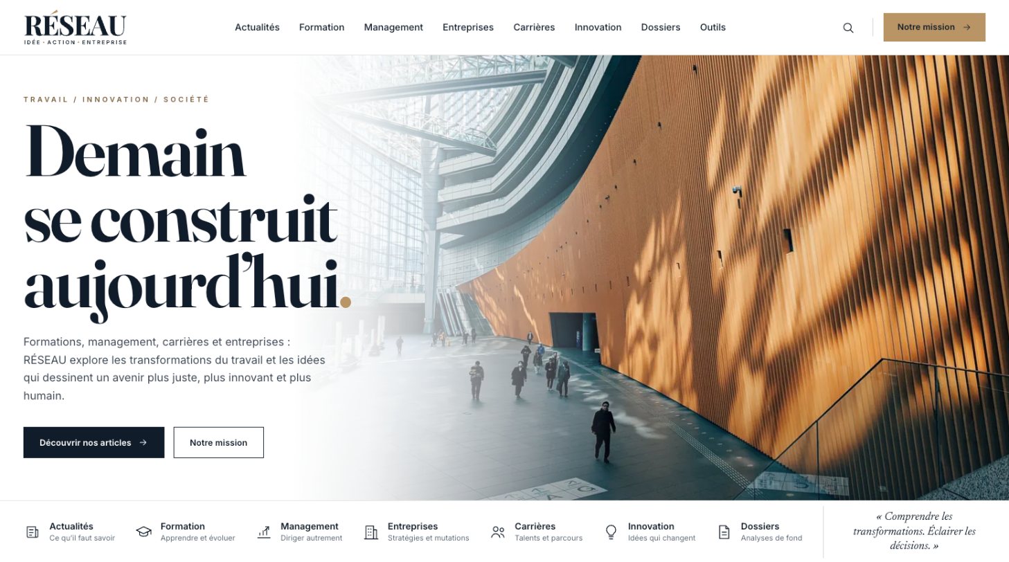 Page d’accueil du magazine RÉSEAU en version desktop