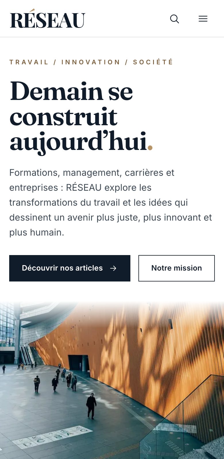 Page d’accueil de RÉSEAU sur mobile