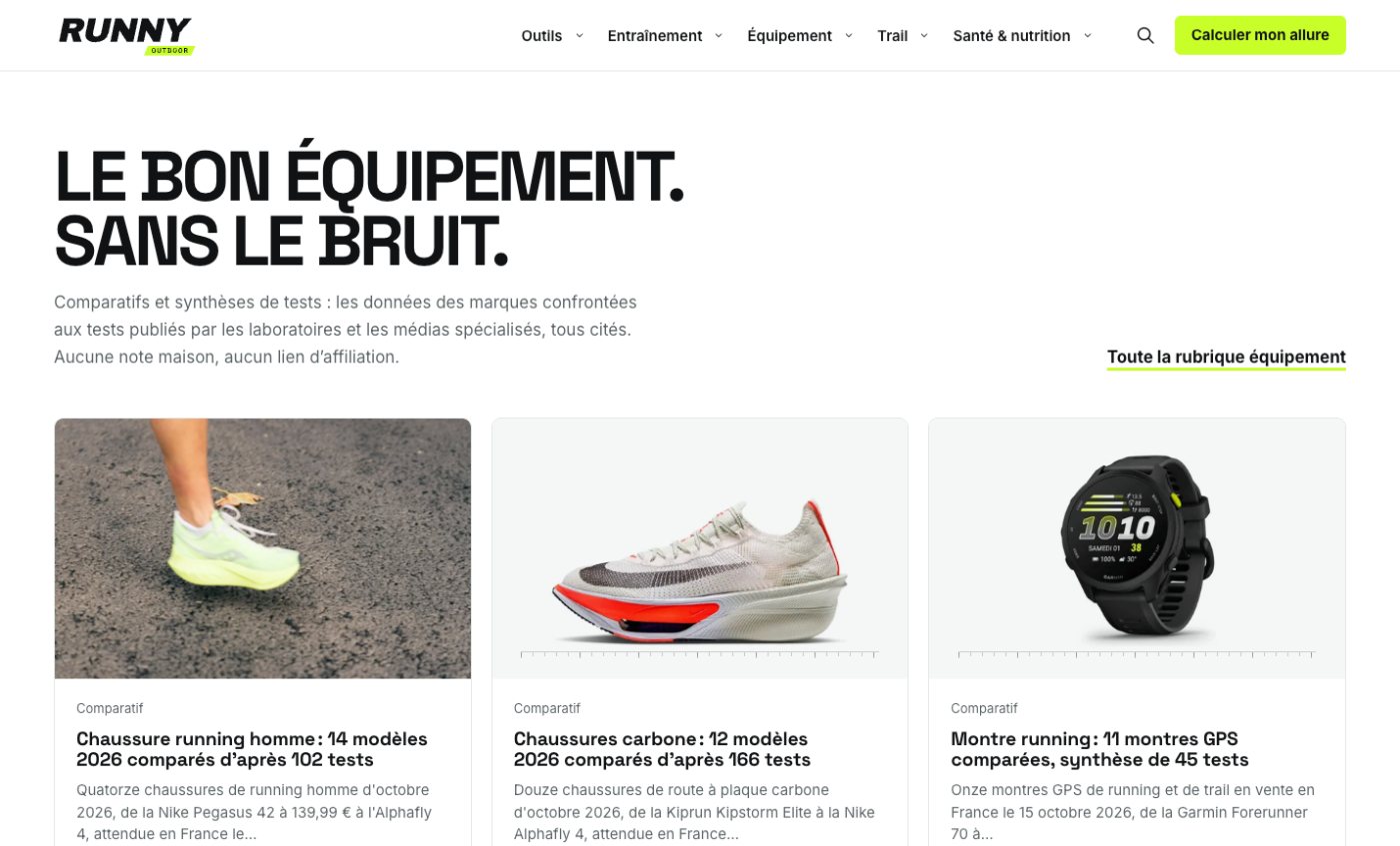 Comparatifs d’équipement running de Runny Outdoor
