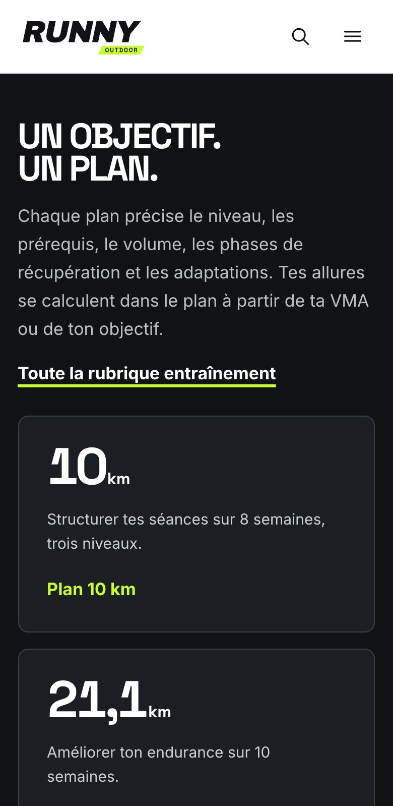 Plans d’entraînement de Runny Outdoor sur mobile