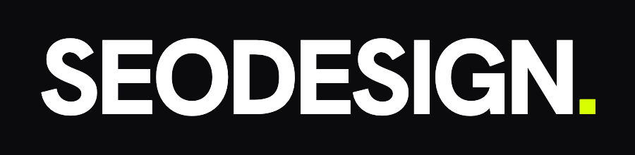 Logotype SEO Design, point vert acide, sur fond noir
