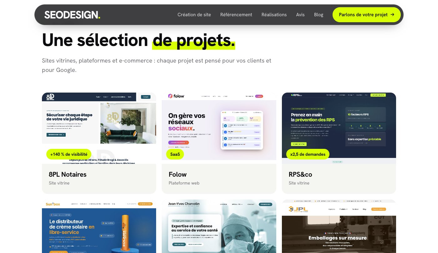 Une sélection de projets sur le site de SEO Design