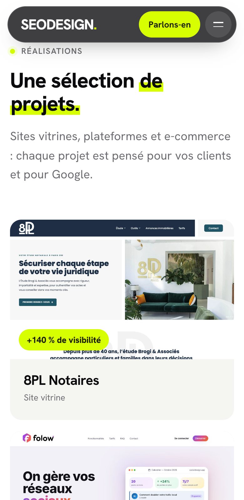 Les réalisations de SEO Design sur mobile