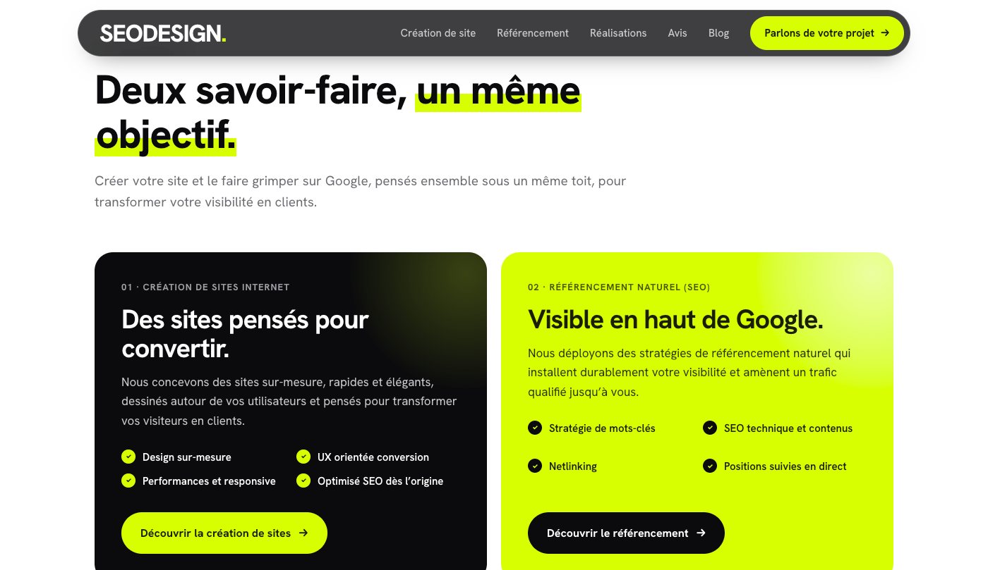 Section Deux savoir-faire, un même objectif : création de sites et référencement