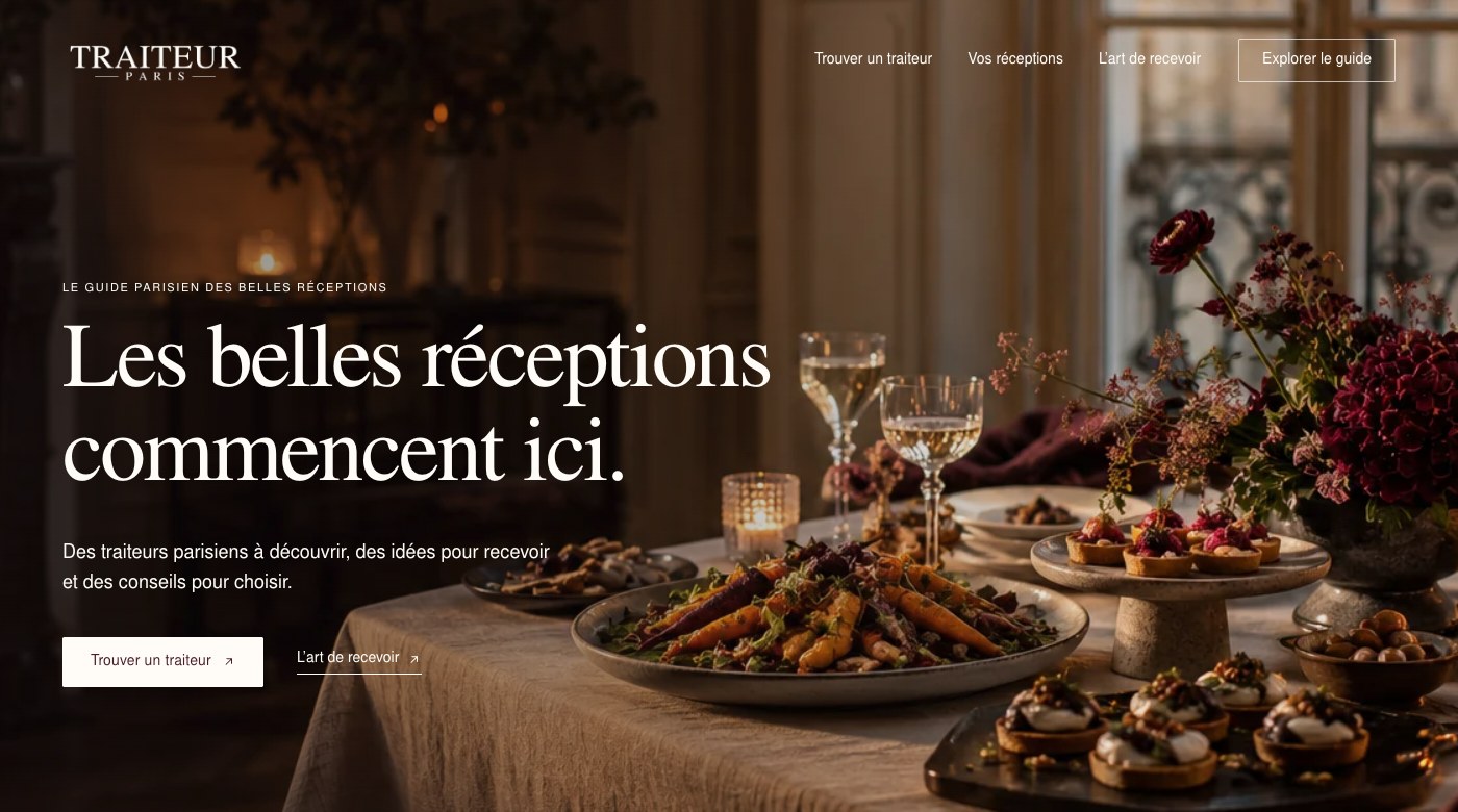Page d’accueil du site Traiteur Paris