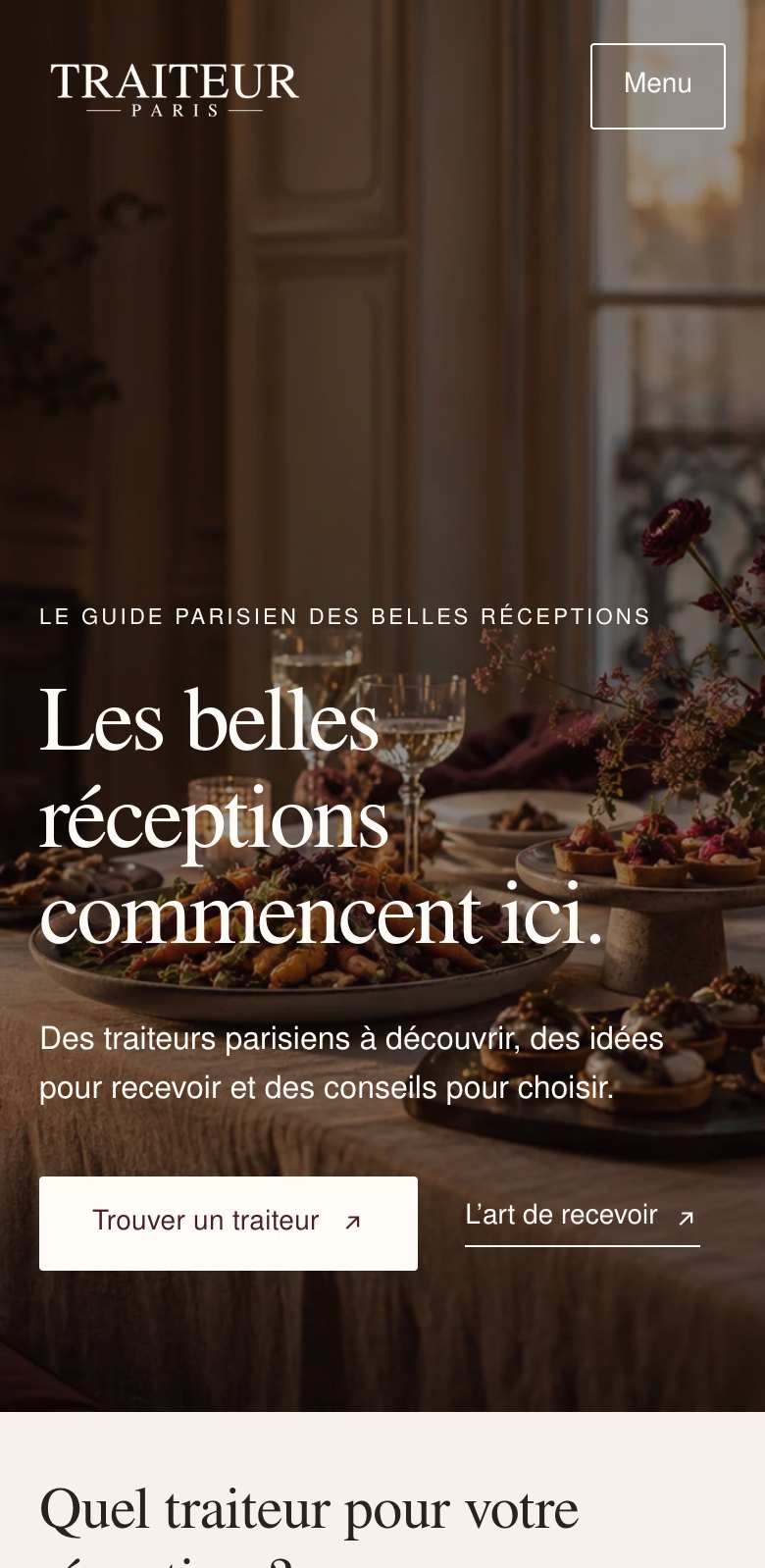 Page d’accueil de Traiteur Paris sur mobile